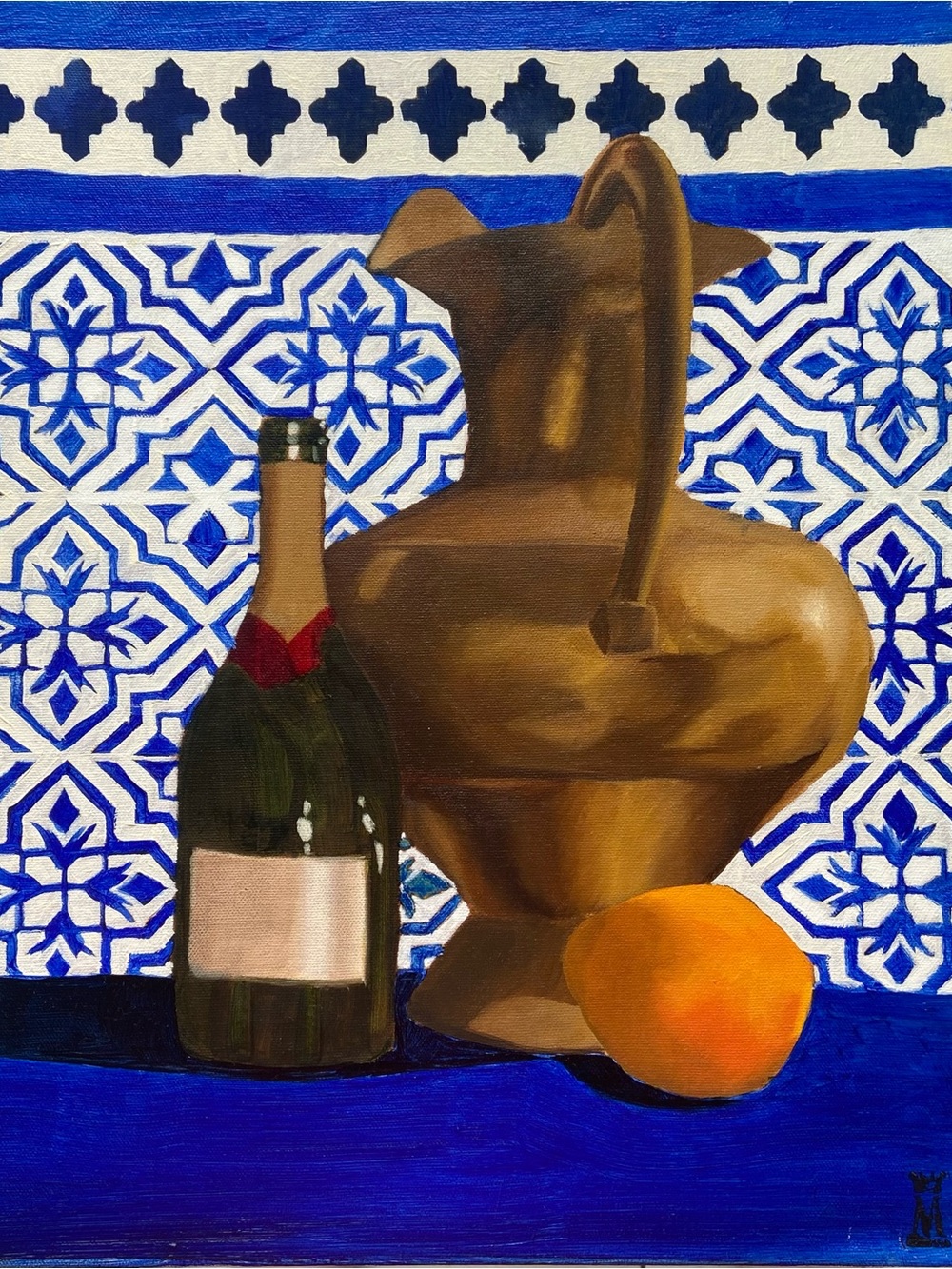 Hand made Oil Painting “Andalusian Evening” Blue Accent Home Art